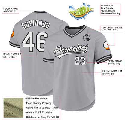 Custom Gray White-Black Authentic Throwback Baseball Jersey - Sky-Custom