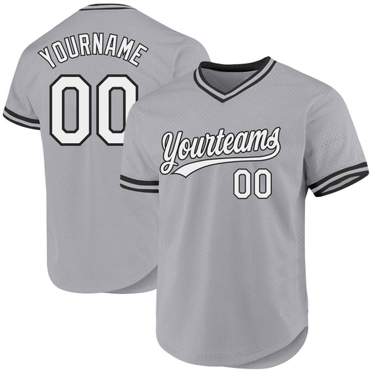 Custom Gray White-Black Authentic Throwback Baseball Jersey - Sky-Custom