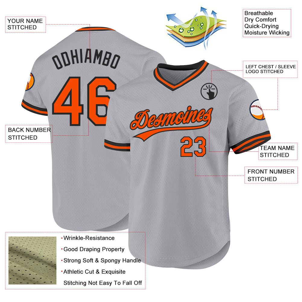 Custom Gray Orange-Black Authentic Throwback Baseball Jersey - Sky-Custom