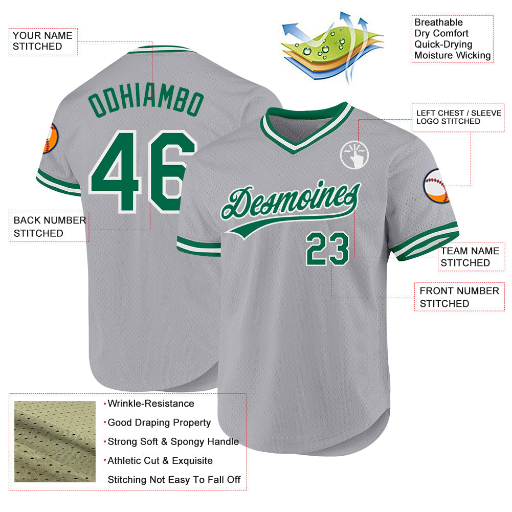 Custom Gray Kelly Green-White Authentic Throwback Baseball Jersey - Sky-Custom