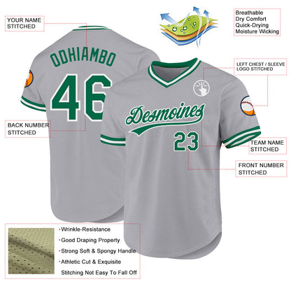 Custom Gray Kelly Green-White Authentic Throwback Baseball Jersey - Sky-Custom