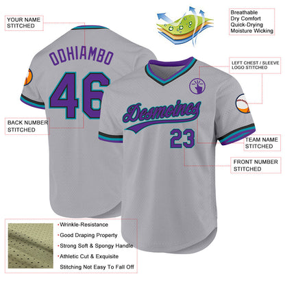 Custom Gray Purple Black-Teal Authentic Throwback Baseball Jersey - Sky-Custom