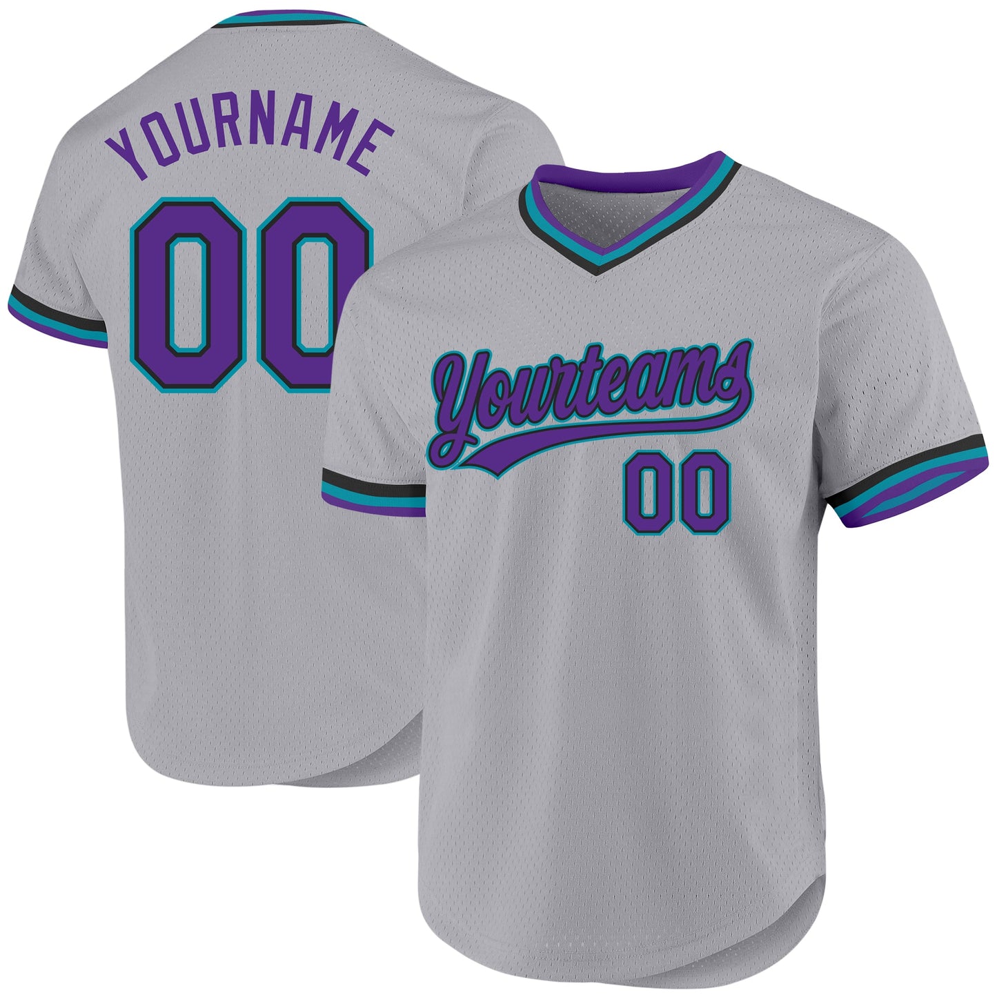 Custom Gray Purple Black-Teal Authentic Throwback Baseball Jersey - Sky-Custom