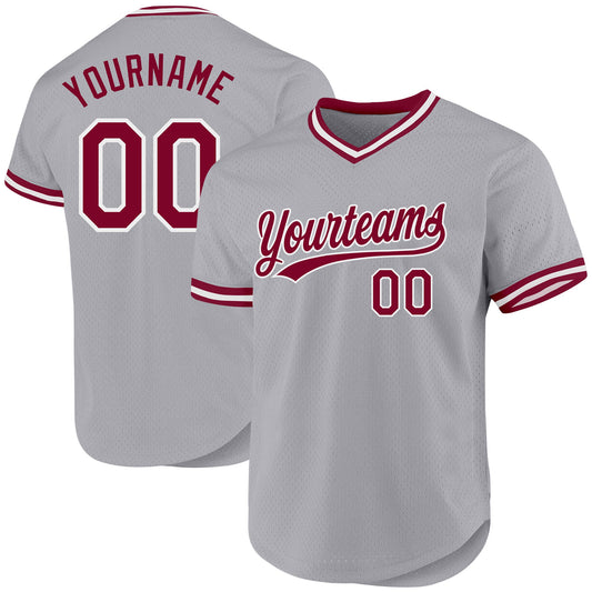 Custom Gray Maroon-White Authentic Throwback Baseball Jersey - Sky-Custom