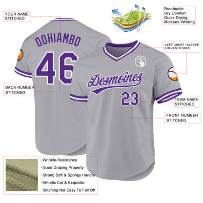 Custom Gray Purple-White Authentic Throwback Baseball Jersey - Sky-Custom