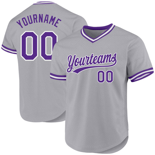 Custom Gray Purple-White Authentic Throwback Baseball Jersey - Sky-Custom