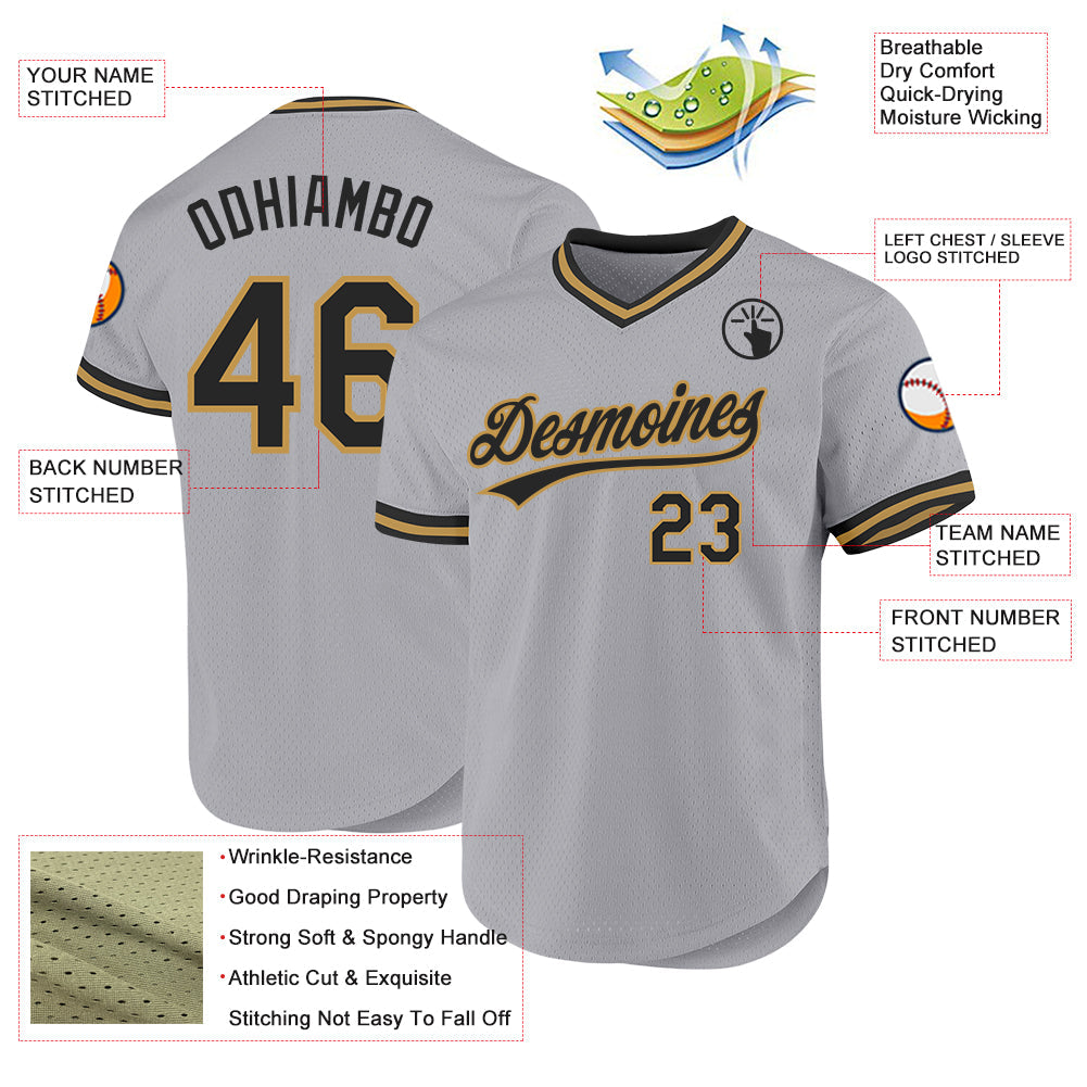 Custom Gray Black-Old Gold Authentic Throwback Baseball Jersey - Sky-Custom