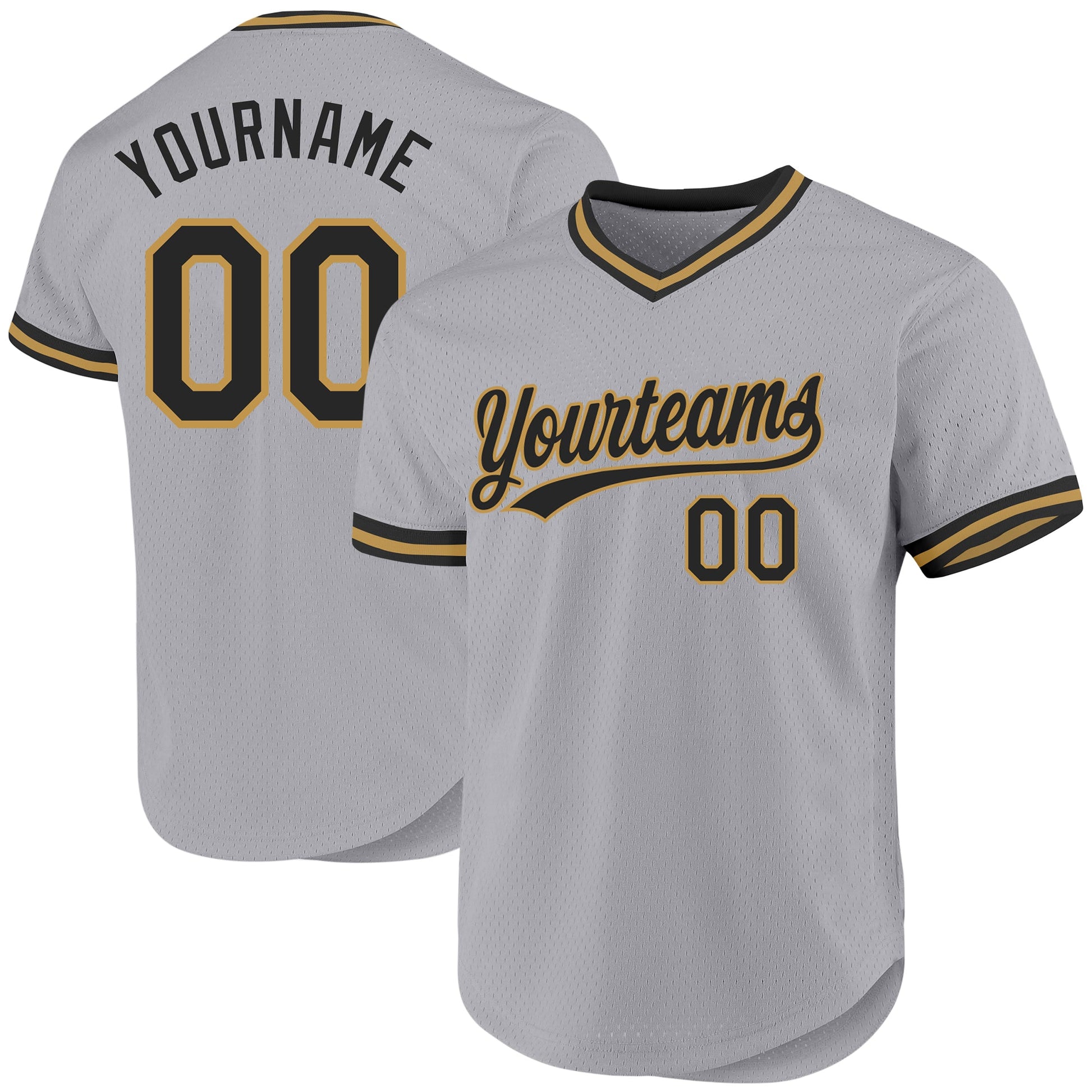 Custom Gray Black-Old Gold Authentic Throwback Baseball Jersey - Sky-Custom