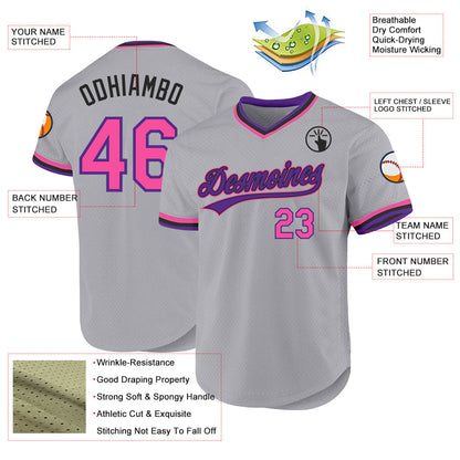 Custom Gray Pink Purple-Black Authentic Throwback Baseball Jersey - Sky-Custom
