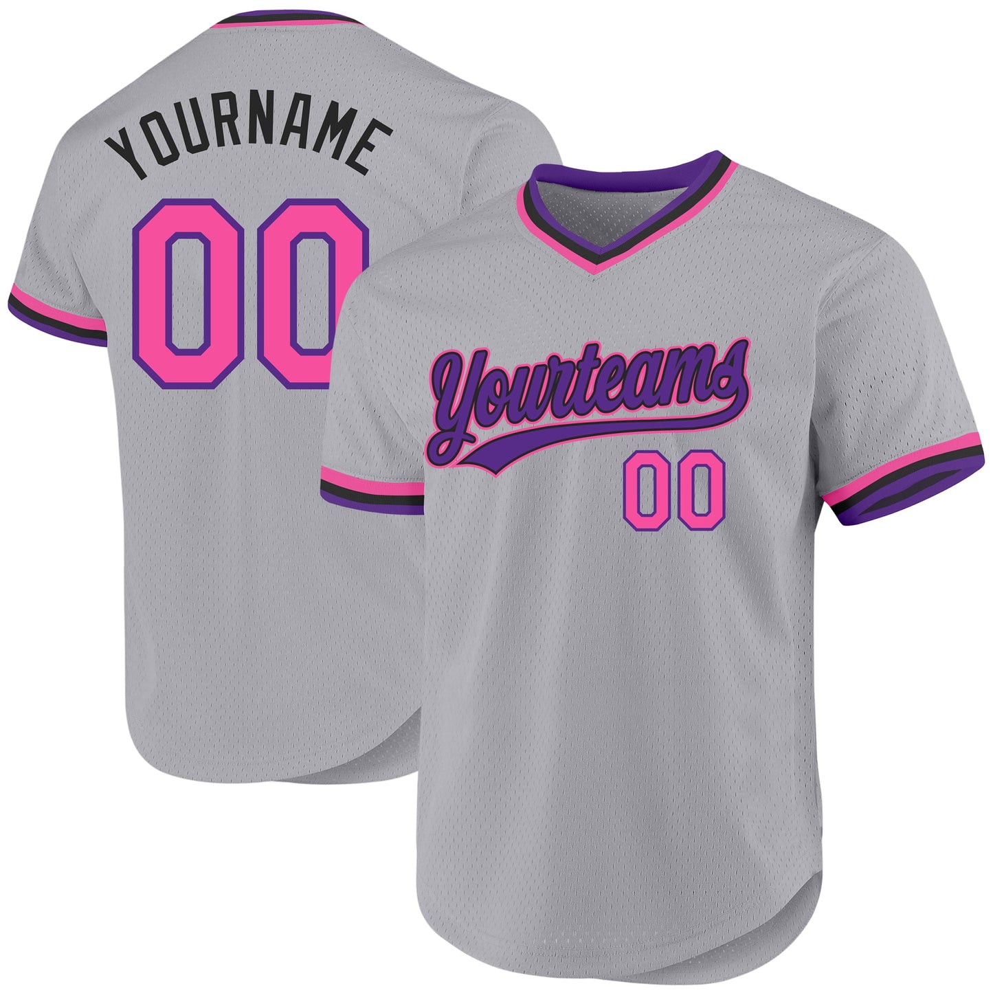 Custom Gray Pink Purple-Black Authentic Throwback Baseball Jersey - Sky-Custom