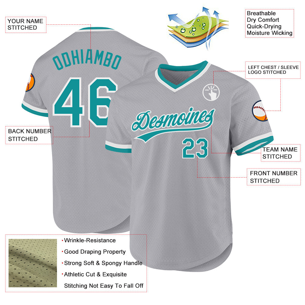 Custom Gray Teal-White Authentic Throwback Baseball Jersey - Sky-Custom
