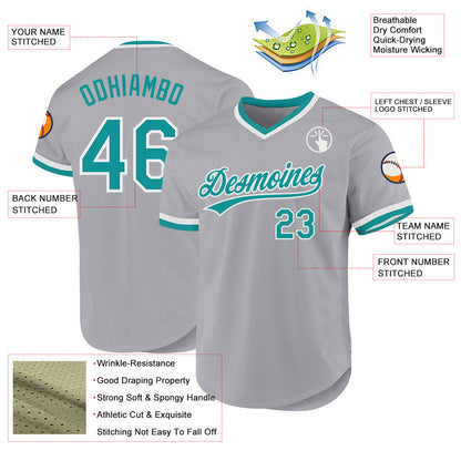 Custom Gray Teal-White Authentic Throwback Baseball Jersey - Sky-Custom