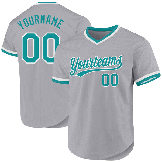 Custom Gray Teal-White Authentic Throwback Baseball Jersey - Sky-Custom