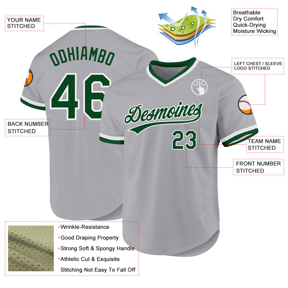 Custom Gray Green-White Authentic Throwback Baseball Jersey - Sky-Custom