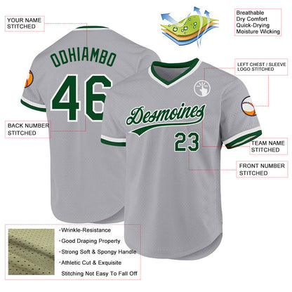 Custom Gray Green-White Authentic Throwback Baseball Jersey - Sky-Custom