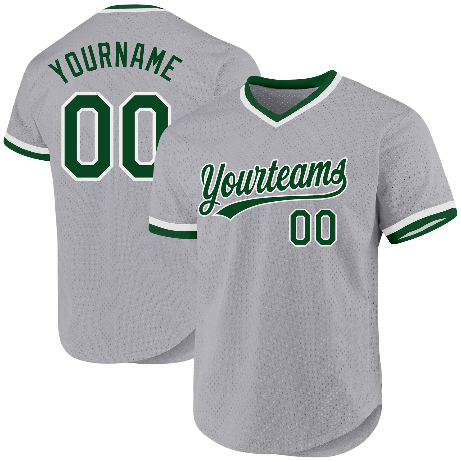 Custom Gray Green-White Authentic Throwback Baseball Jersey - Sky-Custom