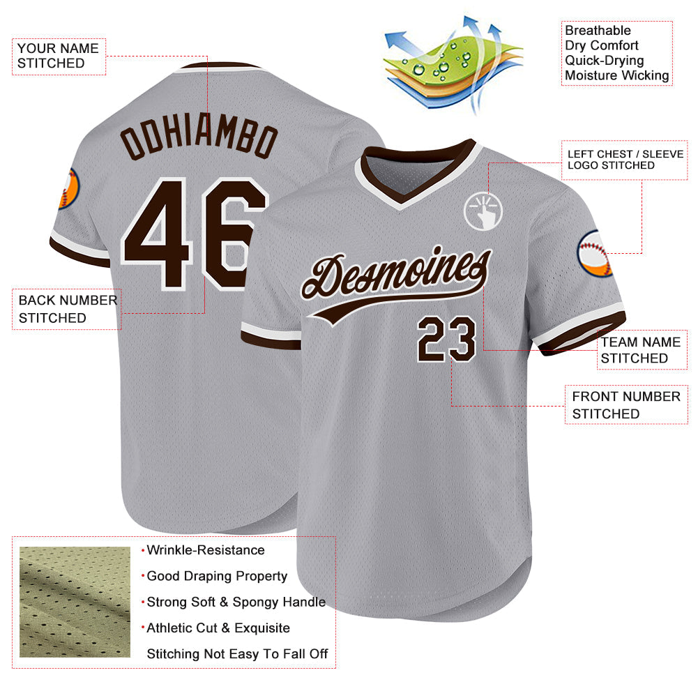 Custom Gray Brown-White Authentic Throwback Baseball Jersey - Sky-Custom