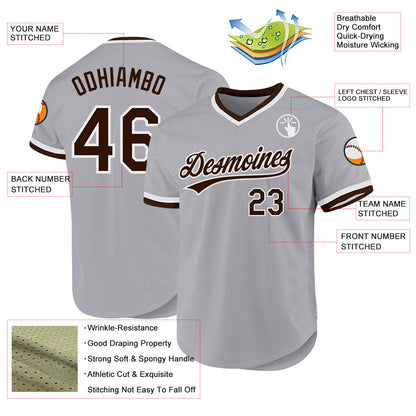 Custom Gray Brown-White Authentic Throwback Baseball Jersey - Sky-Custom