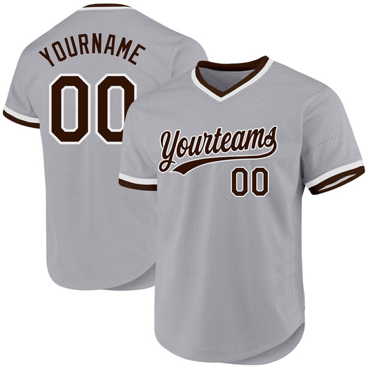 Custom Gray Brown-White Authentic Throwback Baseball Jersey - Sky-Custom