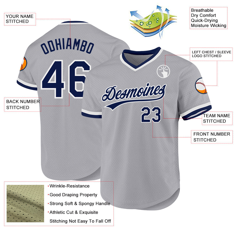 Custom Gray Navy-White Authentic Throwback Baseball Jersey - Sky-Custom
