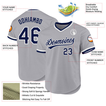 Custom Gray Navy-White Authentic Throwback Baseball Jersey - Sky-Custom