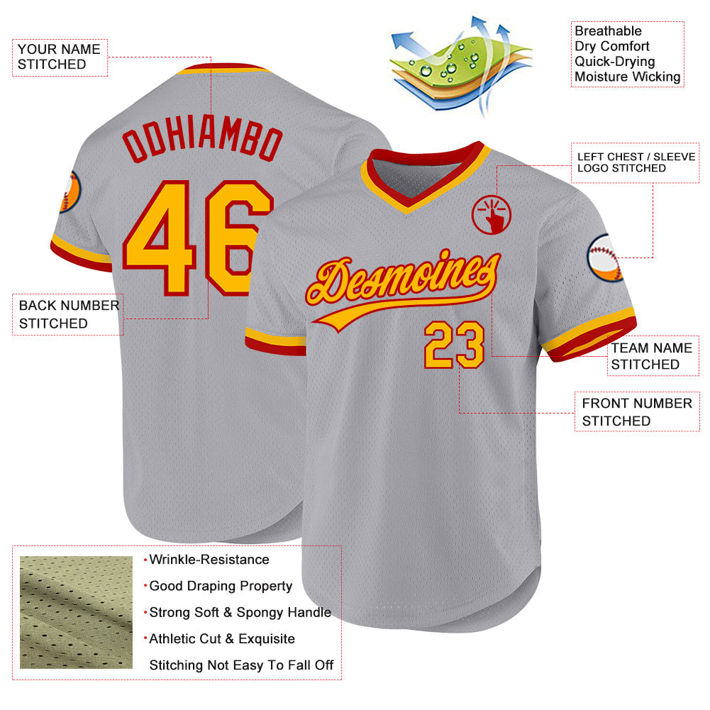 Custom Gray Gold-Red Authentic Throwback Baseball Jersey - Sky-Custom