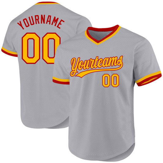 Custom Gray Gold-Red Authentic Throwback Baseball Jersey - Sky-Custom