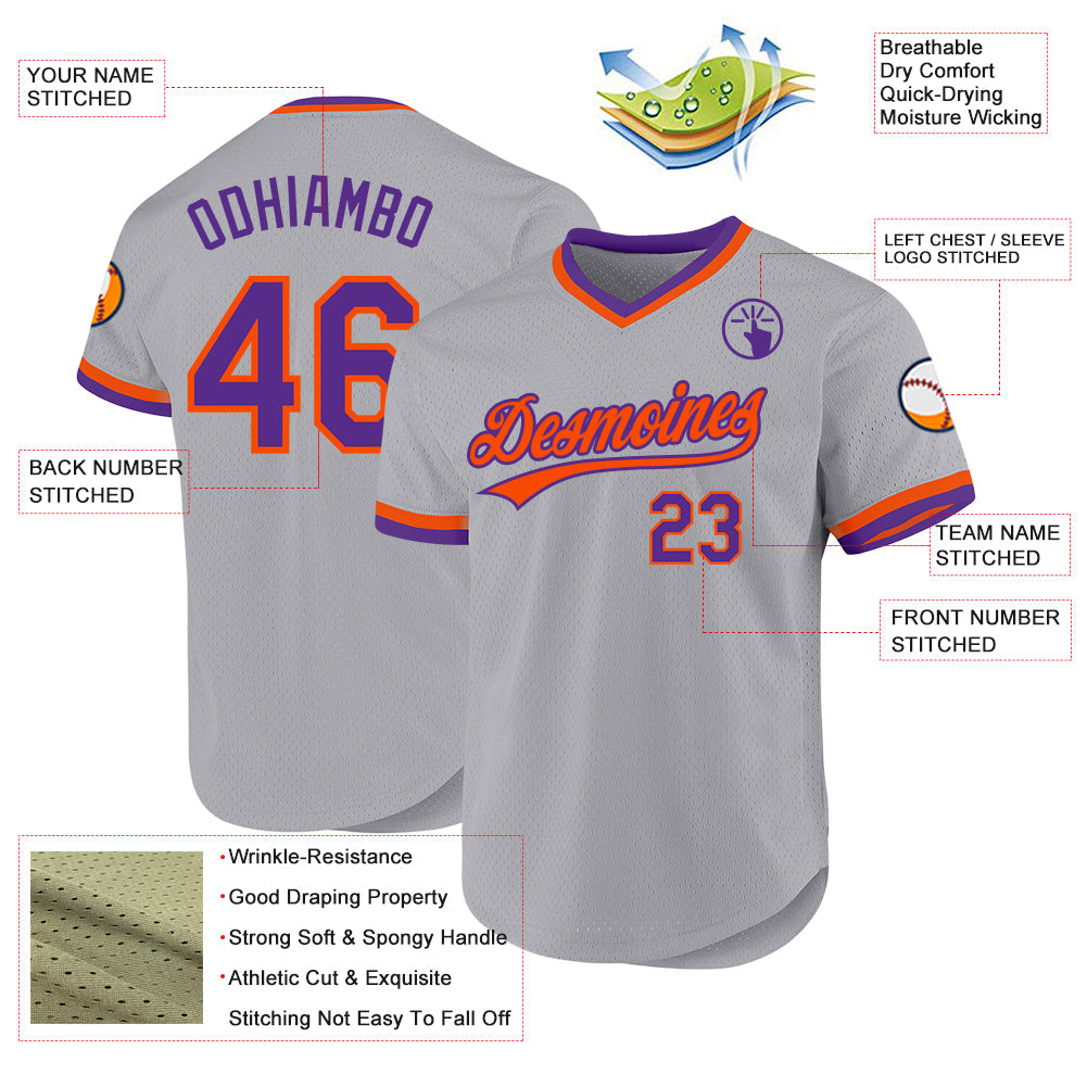 Custom Gray Purple-Orange Authentic Throwback Baseball Jersey - Sky-Custom