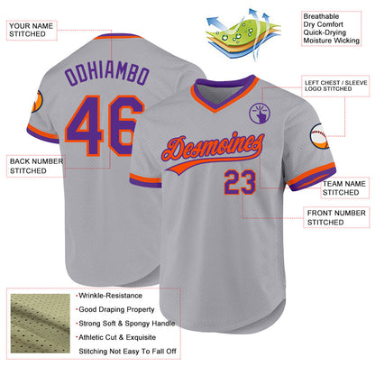 Custom Gray Purple-Orange Authentic Throwback Baseball Jersey - Sky-Custom