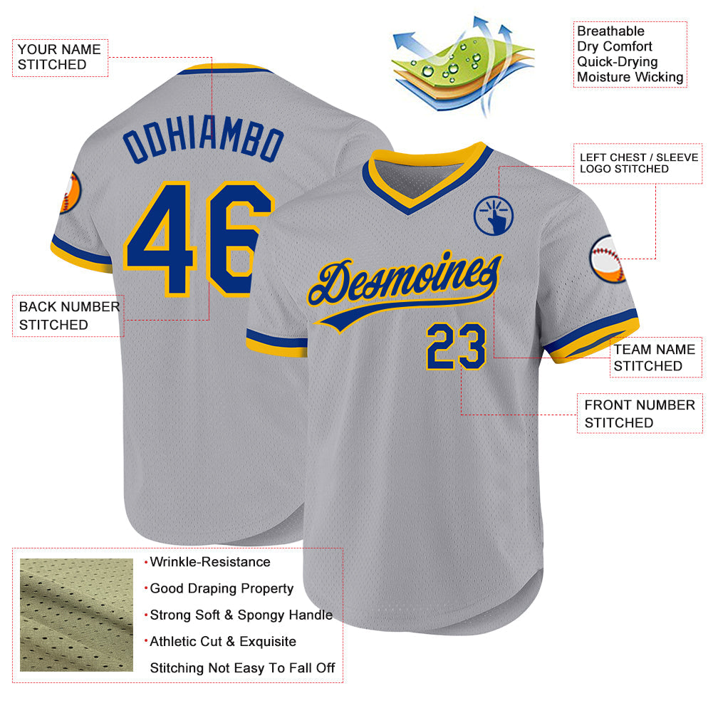Custom Gray Royal-Gold Authentic Throwback Baseball Jersey - Sky-Custom
