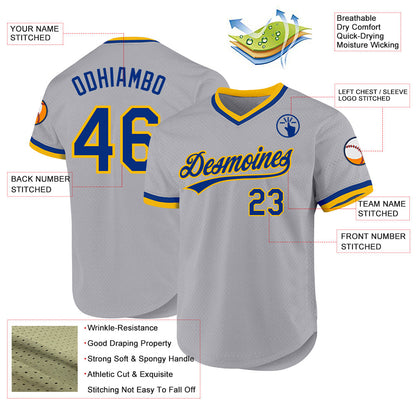 Custom Gray Royal-Gold Authentic Throwback Baseball Jersey - Sky-Custom