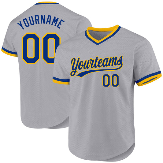Custom Gray Royal-Gold Authentic Throwback Baseball Jersey - Sky-Custom