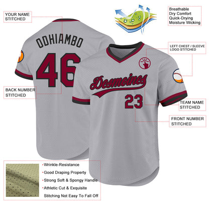 Custom Gray Maroon-Black Authentic Throwback Baseball Jersey - Sky-Custom