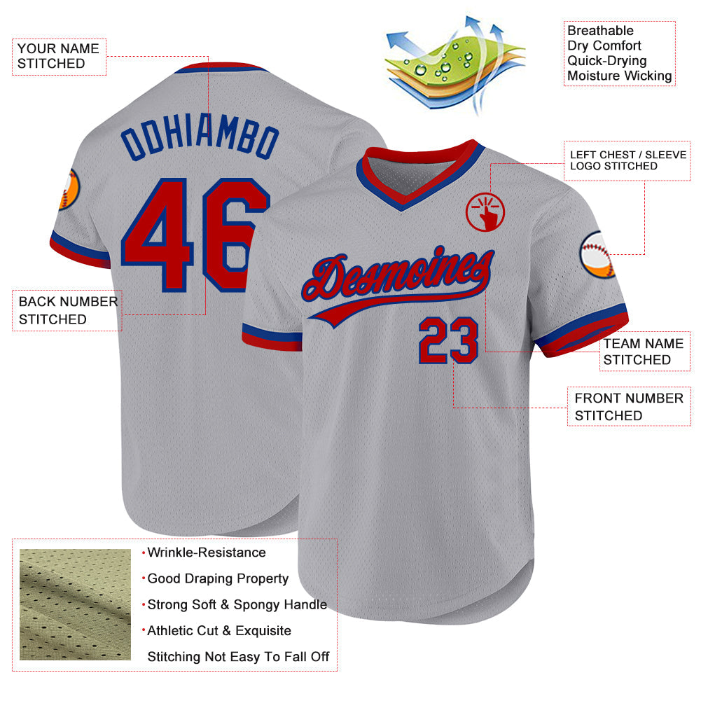 Custom Gray Red-Royal Authentic Throwback Baseball Jersey - Sky-Custom