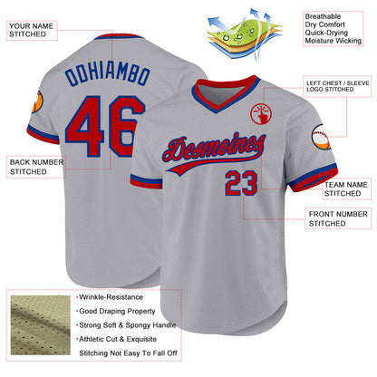 Custom Gray Red-Royal Authentic Throwback Baseball Jersey - Sky-Custom