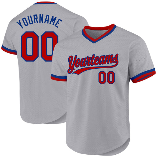 Custom Gray Red-Royal Authentic Throwback Baseball Jersey - Sky-Custom