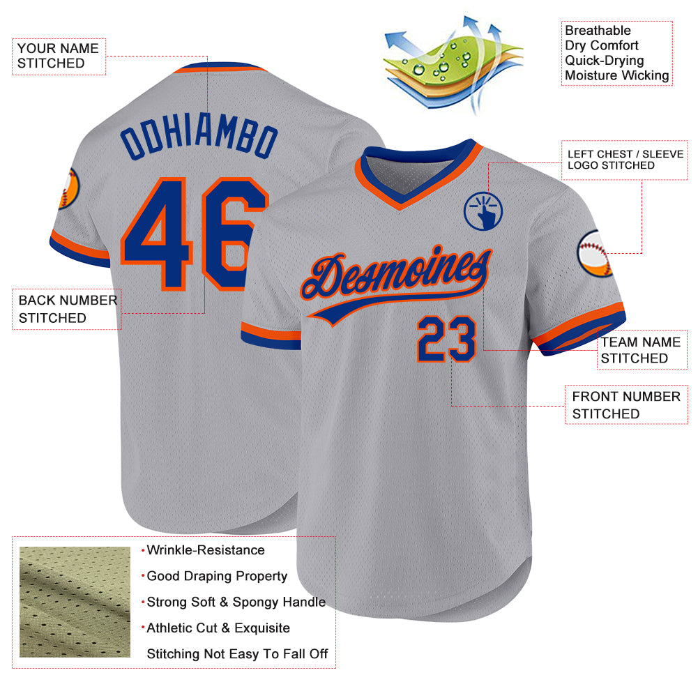 Custom Gray Royal-Orange Authentic Throwback Baseball Jersey - Sky-Custom