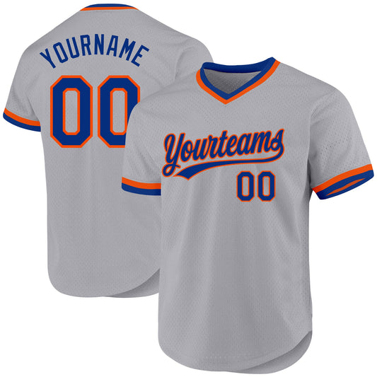 Custom Gray Royal-Orange Authentic Throwback Baseball Jersey - Sky-Custom