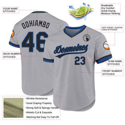 Custom Gray Black-Blue Authentic Throwback Baseball Jersey - Sky-Custom
