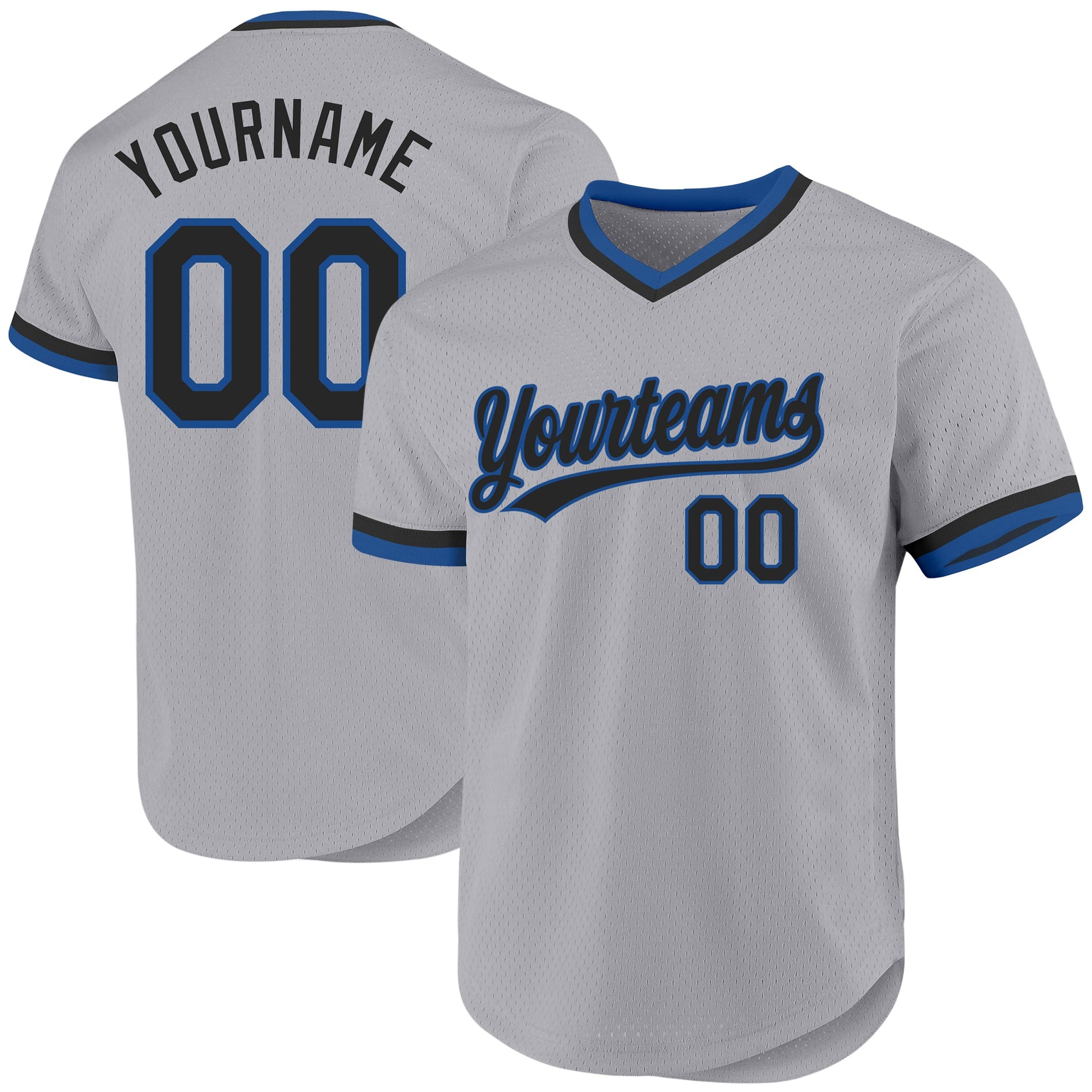 Custom Gray Black-Blue Authentic Throwback Baseball Jersey - Sky-Custom