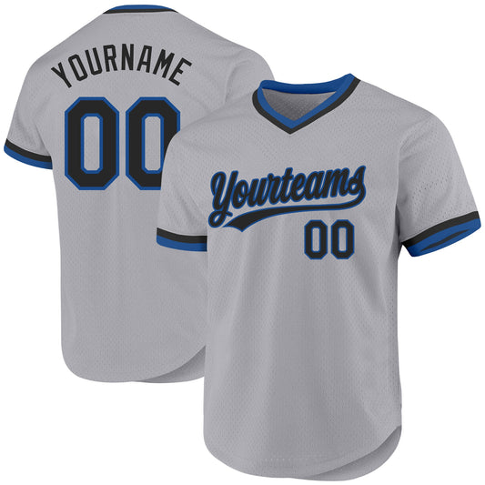 Custom Gray Black-Blue Authentic Throwback Baseball Jersey - Sky-Custom