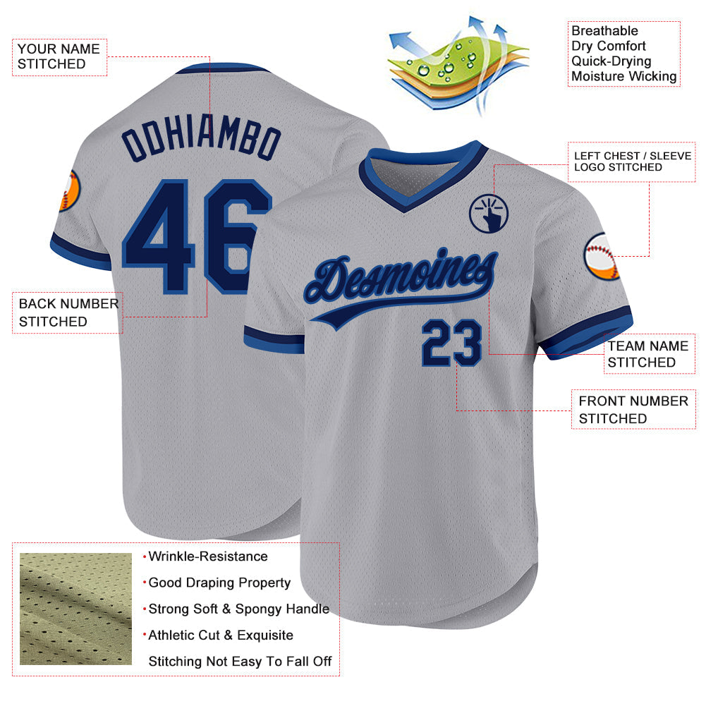 Custom Gray Navy-Blue Authentic Throwback Baseball Jersey - Sky-Custom