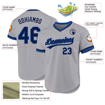 Custom Gray Navy-Blue Authentic Throwback Baseball Jersey - Sky-Custom