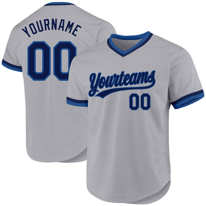 Custom Gray Navy-Blue Authentic Throwback Baseball Jersey - Sky-Custom