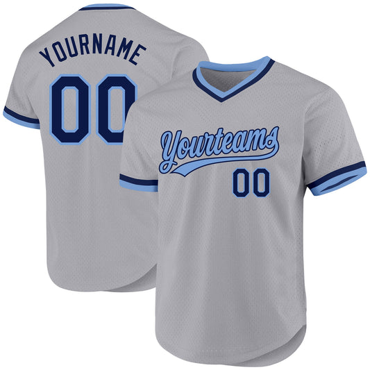 Custom Gray Navy-Light Blue Authentic Throwback Baseball Jersey - Sky-Custom