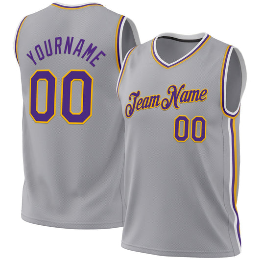Custom Gray Purple-Gold Authentic Throwback Basketball Jersey - Sky-Custom