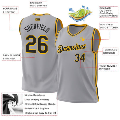 Custom Gray Black-Gold Authentic Throwback Basketball Jersey - Sky-Custom