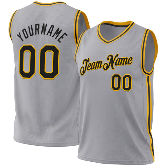 Custom Gray Black-Gold Authentic Throwback Basketball Jersey - Sky-Custom