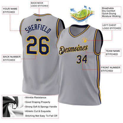 Custom Gray Navy-Gold Authentic Throwback Basketball Jersey - Sky-Custom