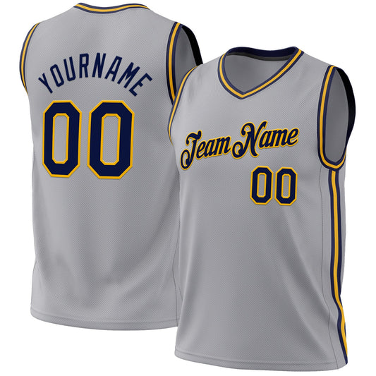 Custom Gray Navy-Gold Authentic Throwback Basketball Jersey - Sky-Custom
